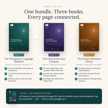 The Therapist's Session Navigator – 3-Book Clinical Bundle | 180 Therapy Scripts, 24 Decision Maps & 50 Session Plans | Clickable PDF