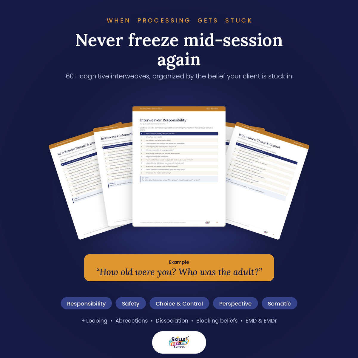 60+ EMDR cognitive interweaves organized by theme for stuck processing