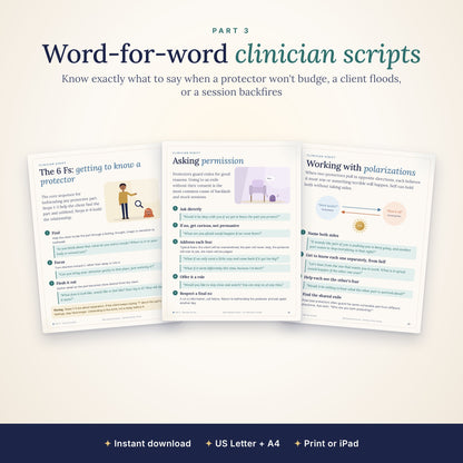 Word-for-word IFS clinician scripts: 6 Fs, permission, polarizations