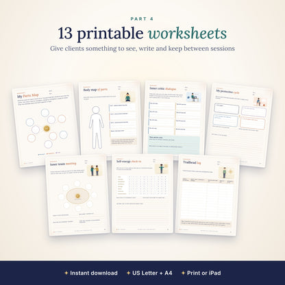13 printable IFS worksheets: parts map, body map, inner critic dialogue