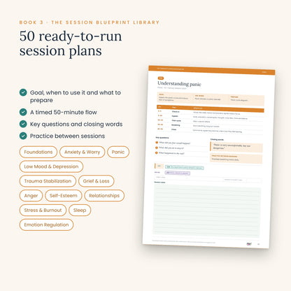 The Therapist's Session Navigator – 3-Book Clinical Bundle | 180 Therapy Scripts, 24 Decision Maps & 50 Session Plans | Clickable PDF