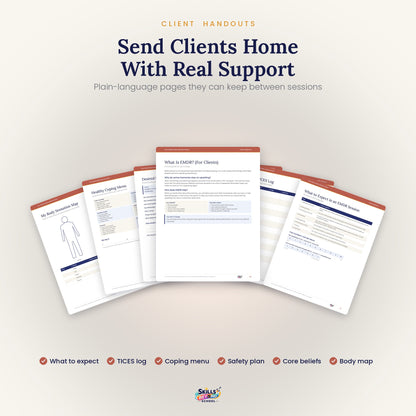 Printable EMDR client handouts: TICES log, coping menu, safety plan