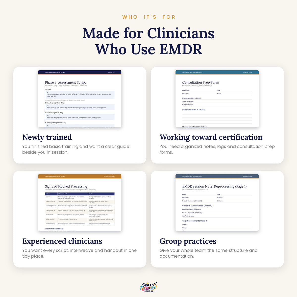 Who the EMDR toolkit is for: new and experienced EMDR therapists and group practices