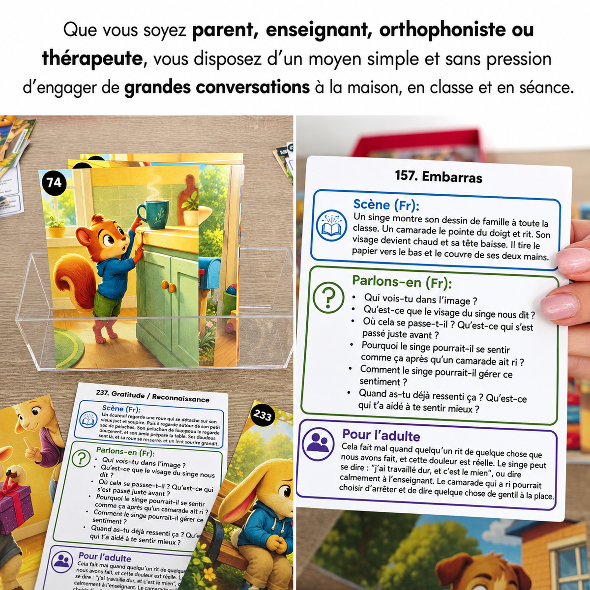 240 Conversation Cards about Feelings and Emotions for Children (English and French Version)