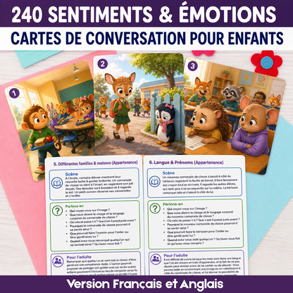 240 Conversation Cards about Feelings and Emotions for Children (English and French Version)