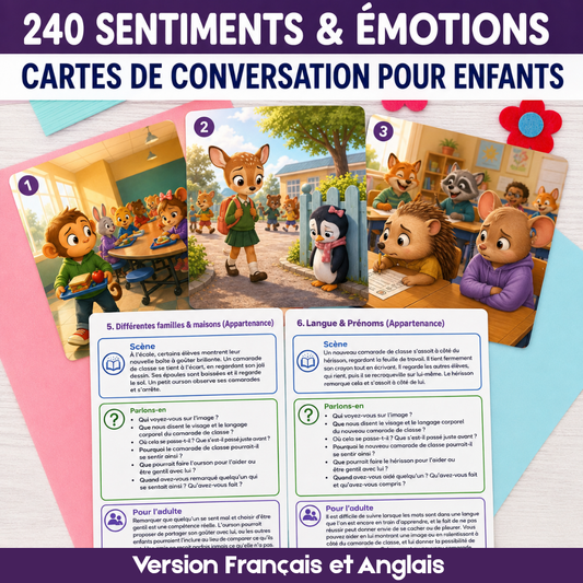 240 Conversation Cards about Feelings and Emotions for Children (English and French Version)