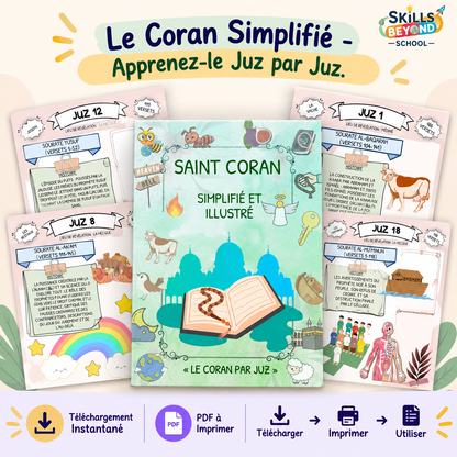 Le Coran Simplifié – Guide Illustré du Coran (Les 30 Juz / 60 Hizb du Coran) | PDF,PNG à Imprimer