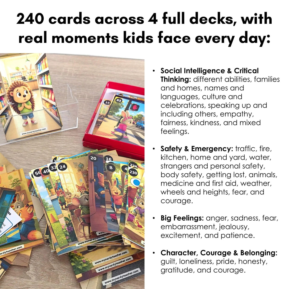 240 Feelings & Emotions Conversation Cards for Kids | Social Skills, Safety & Self-Regulation