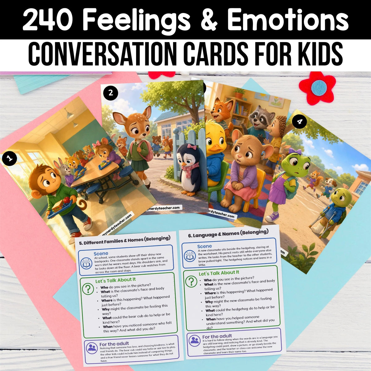 240 Conversation Cards about Feelings and Emotions for Children (English and French Version)